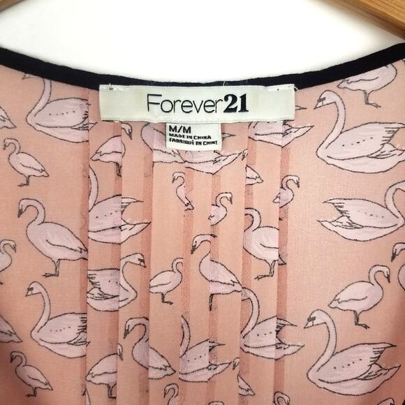 Forever 21 | Light Pink Sheer Top Swans Print - Picture 3 of 6